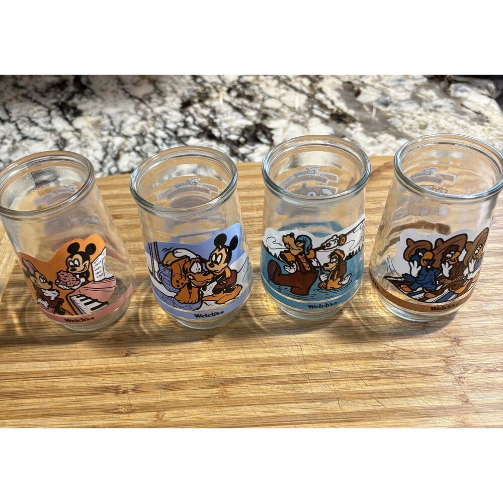 Vintage Welch's Disney Video Favorites Juice Glasses Set of 4 Mickey Goofy 1990s